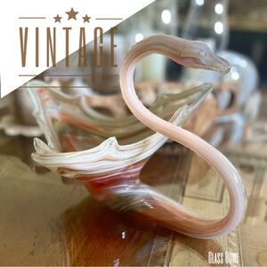 Vintage Glass Swan Bowl - Pink/orange and Cream